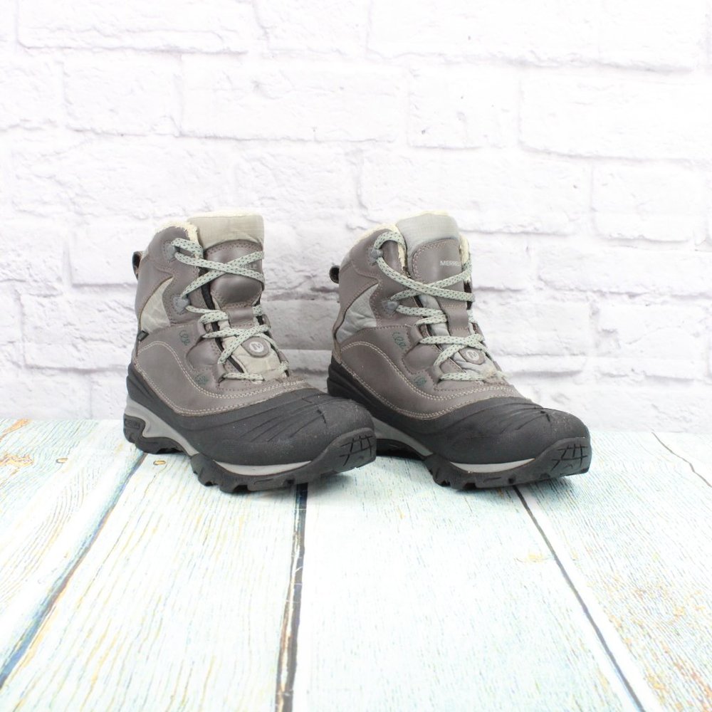 Merrell Snowbound Mid Gray Leather Faux Fur Waterproof Snow Boots US 7.5 - Picture 3 of 9